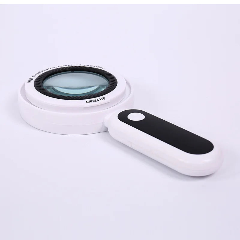 Handheld Combinable Dual Lens with Led Light 10X 30X Magnifying Glass for Elderly Reading and Maintenance Peaceful Pleasures Health and Wellness WHITE