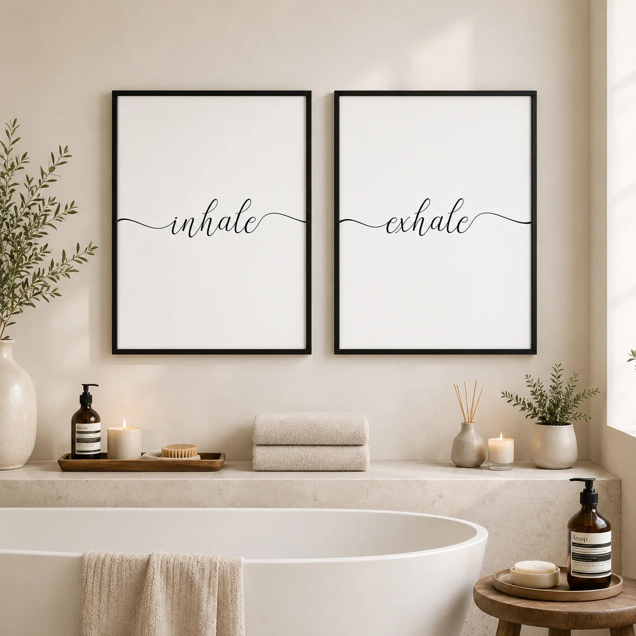 Inhale Inspirational Canvas Wall Art | Minimalist Yoga Decor Canvas Wall Art Peaceful Pleasures Health and Wellness