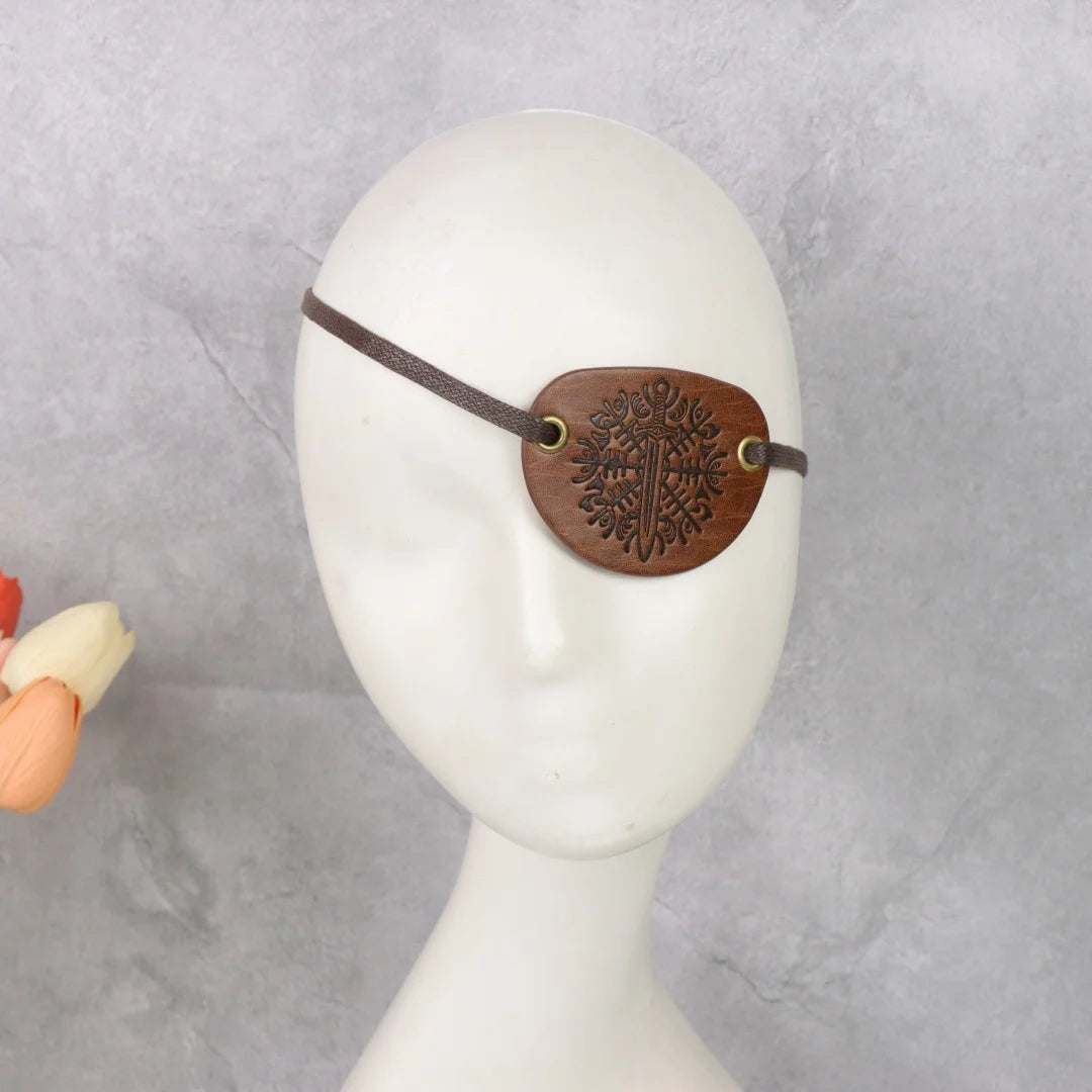 Vintage Faux Leather Belt Pirate Eye Patch Medieval Embossed Mask