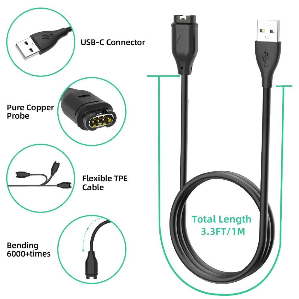 USB Charger for Garmin Approach S70 S60 Instinct 2 – Replacement Peaceful Pleasures Health and Wellness