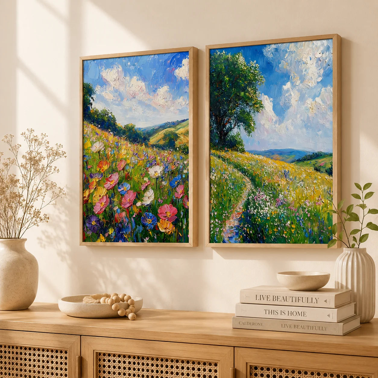 Wildflower Meadow Canvas Wall Art | Spring Landscape Print Canvas Wall Art Print Peaceful Pleasures Health and Wellness