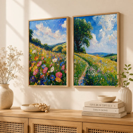 Wildflower Meadow Canvas Wall Art | Spring Landscape Print Canvas Wall Art Print Peaceful Pleasures Health and Wellness
