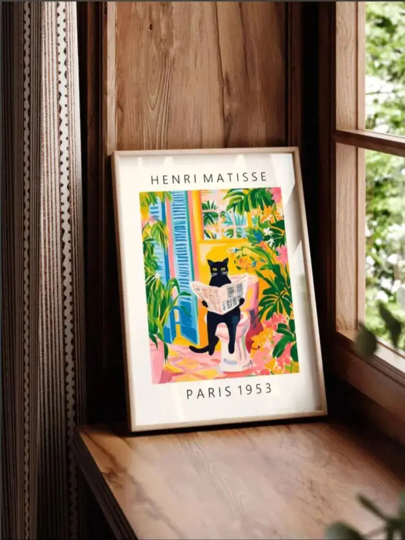 Black cat on toilet, Bathroom wall art, Matisse poster, Funny bathroom decor, Pink tropical decor Peaceful Pleasures Health and Wellness WS5262 40x50cm Unframed