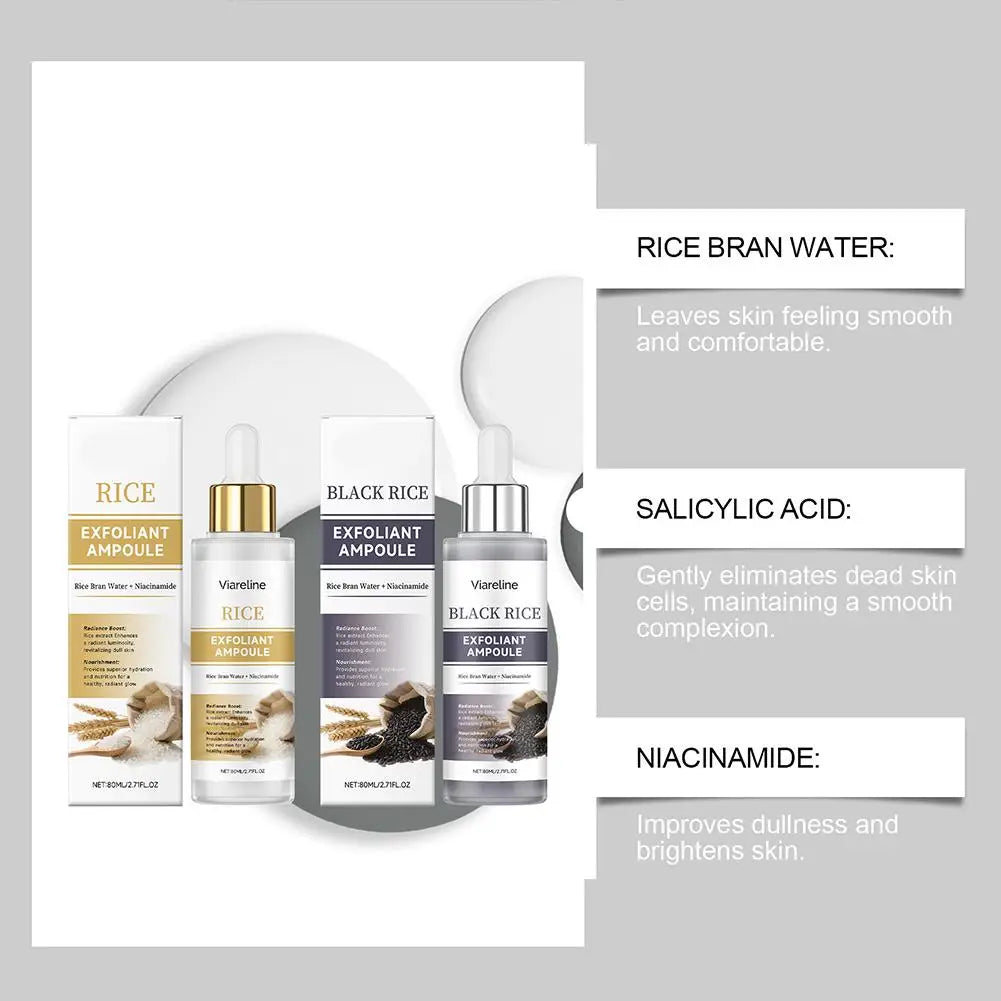 Black & White Rice Exfoliant Ampoule, White & Black Rice Exfoliating Essence Serum with Hyaluronic Acid, Deep Hydration Skincare Peaceful Pleasures Health and Wellness