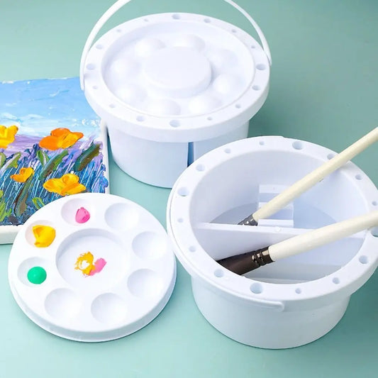 Multifunctional Brush Washer Bucket Portable Handheld Brush Cleaning Tool with Palette Lid Easy To Clean Painting Brush Holder Peaceful Pleasures Health and Wellness