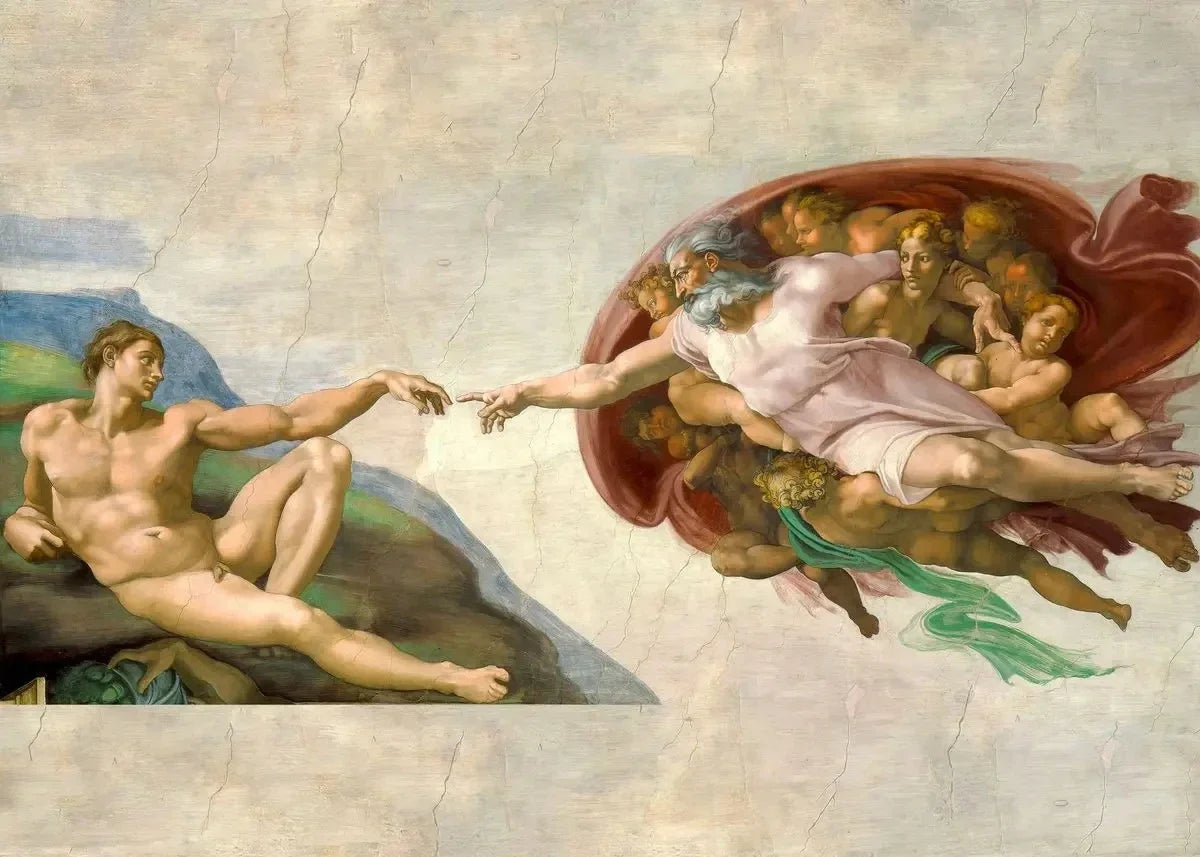 The Creation of Adam By Michelangelo Fallen Angel Posters Canvas Painting And Prints Wall Art HD Pictures Living Room Home De Peaceful Pleasures Health and Wellness Burgundy 20x30cm Unframed