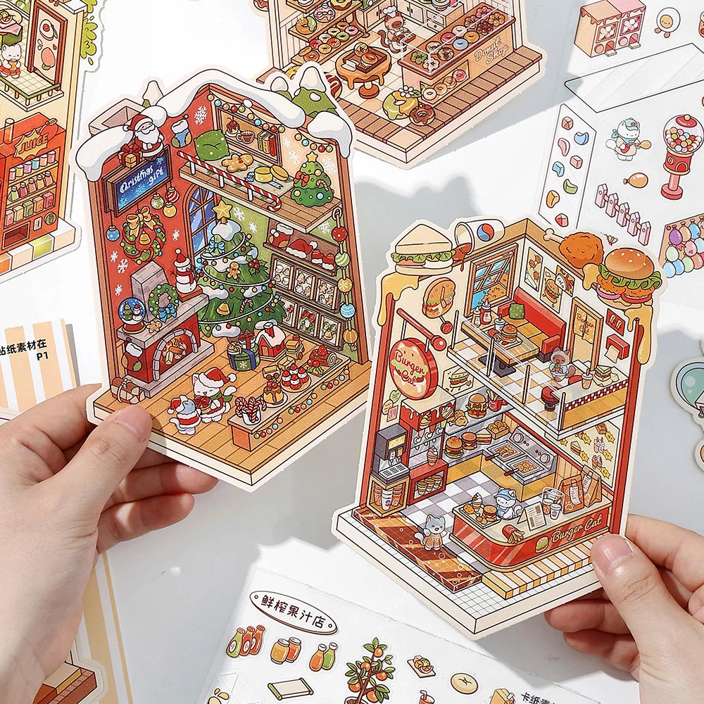 13-Pc 2.8D Landscape Sticker Book – DIY Cabin Scene Kids Gift