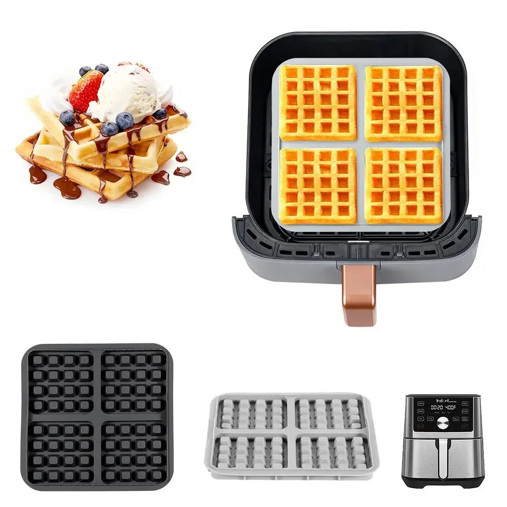 Air Fryer Silicone Waffle Maker Mold Square Reusable Non-stick Easy Release Biscuit Pancake Waffle Baking Mold Kitchen Accessory Peaceful Pleasures Health and Wellness