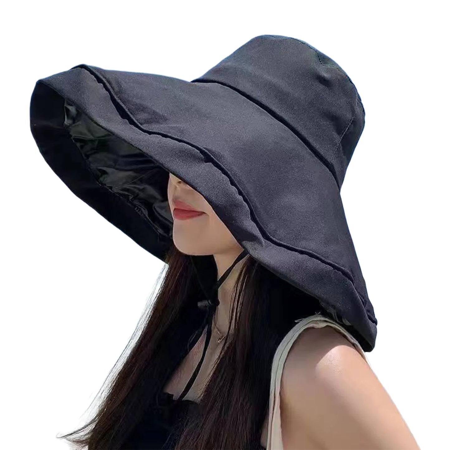 Ladies Sun Protect Hat For Beach 13cm Large Brim With Styling Aluminum Wire Sun Hat With Cover Uv Block Ladies Summer Peaceful Pleasures Health and Wellness black