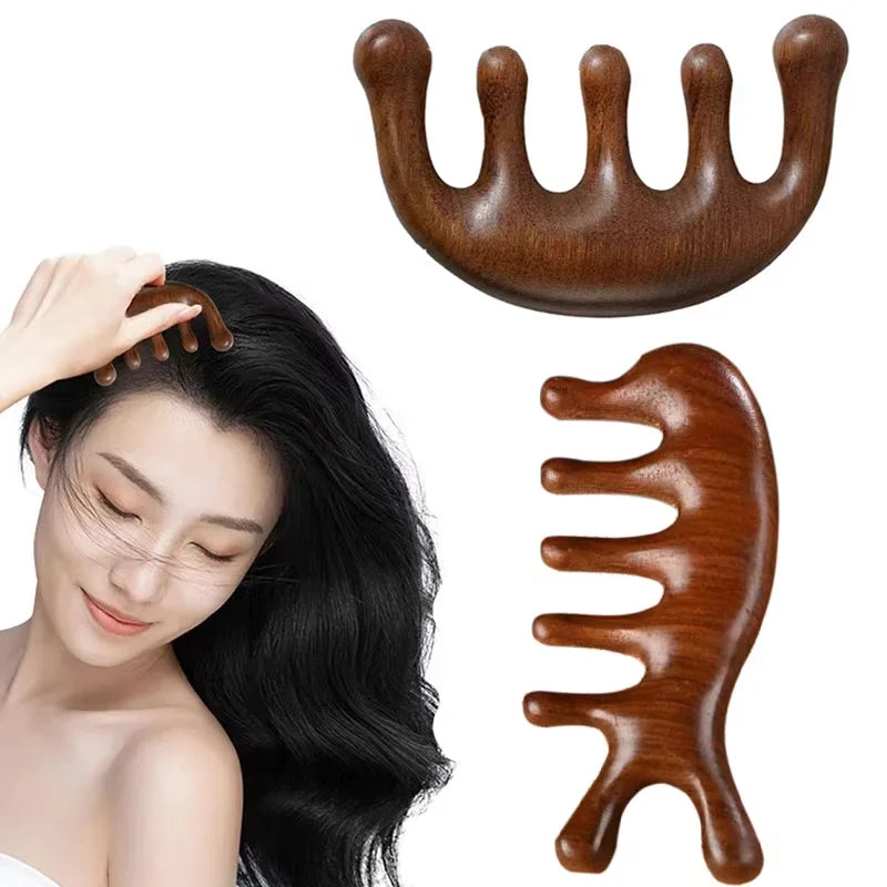 Sandalwood 5-Tooth Scalp Massage Comb – Head & Body Set