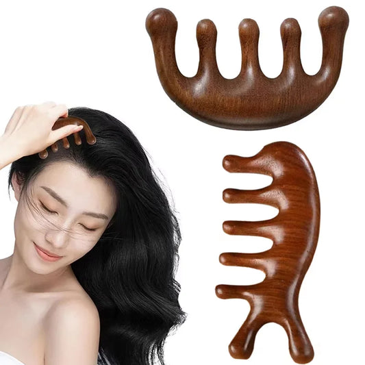 Sandalwood 5-Tooth Scalp Massage Comb – Head & Body Set Scalp Massage Comb Oasis Select