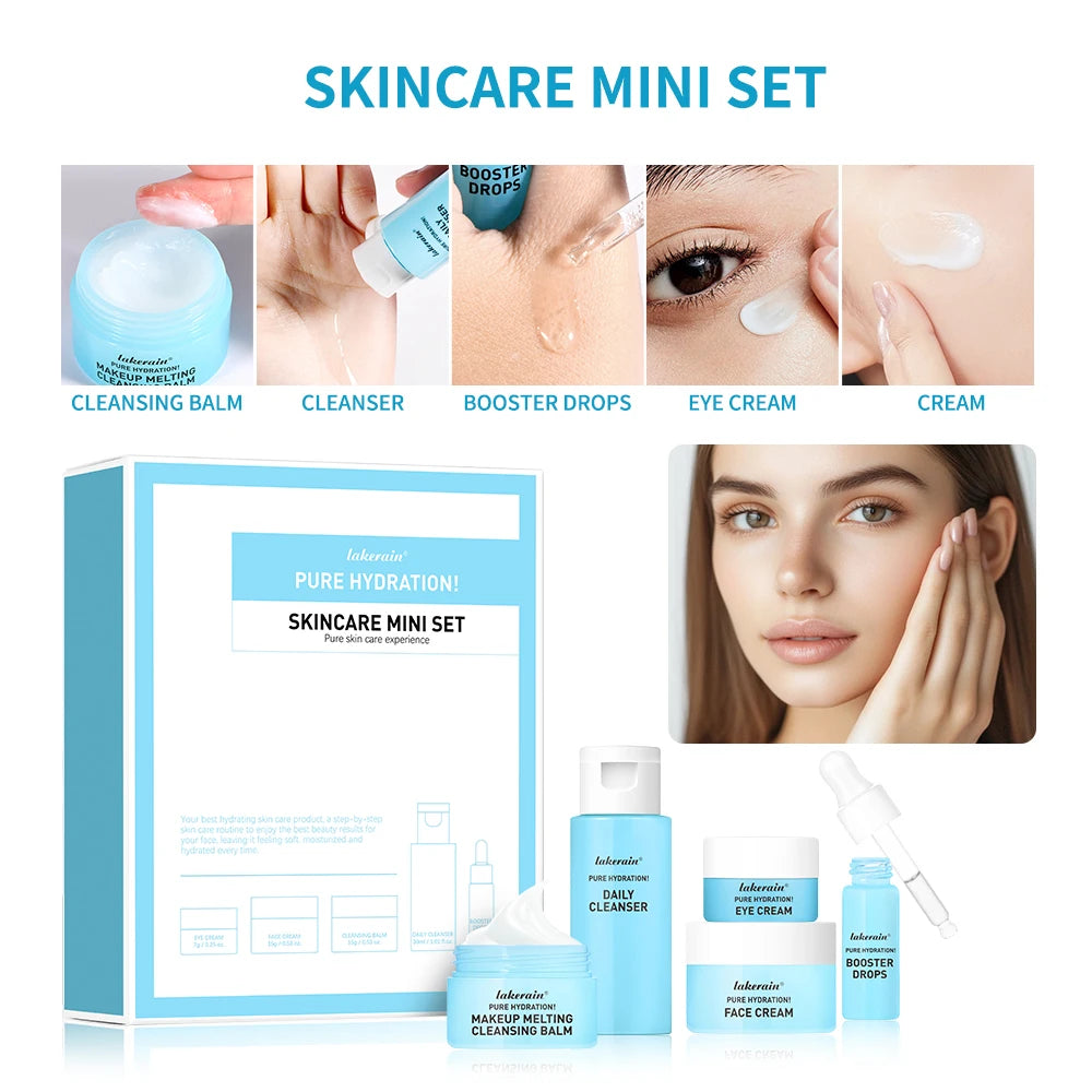 Travel Size Skincare Set Cleanser Makeup Remover Moisturiser & Eye Cream For Hydrating Skin Mini Sizes Kit Gift for Girl Woman Peaceful Pleasures Health and Wellness 1set