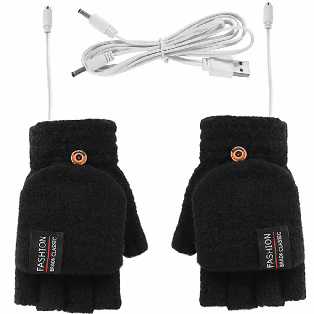 Winter Electric Heating Gloves Hand Warmer Gloves Heater Rechargeable USB Reusable Laptop Suitable for Sports Skiing Warm Gloves Peaceful Pleasures Health and Wellness black