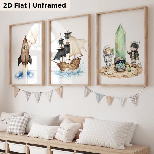 3-Piece Cartoon Rocket Canvas Wall Art | Kids Room Decor Canvas Wall Art Set Peaceful Pleasures Health and Wellness GP166-3pcs 21x30cm Unframed