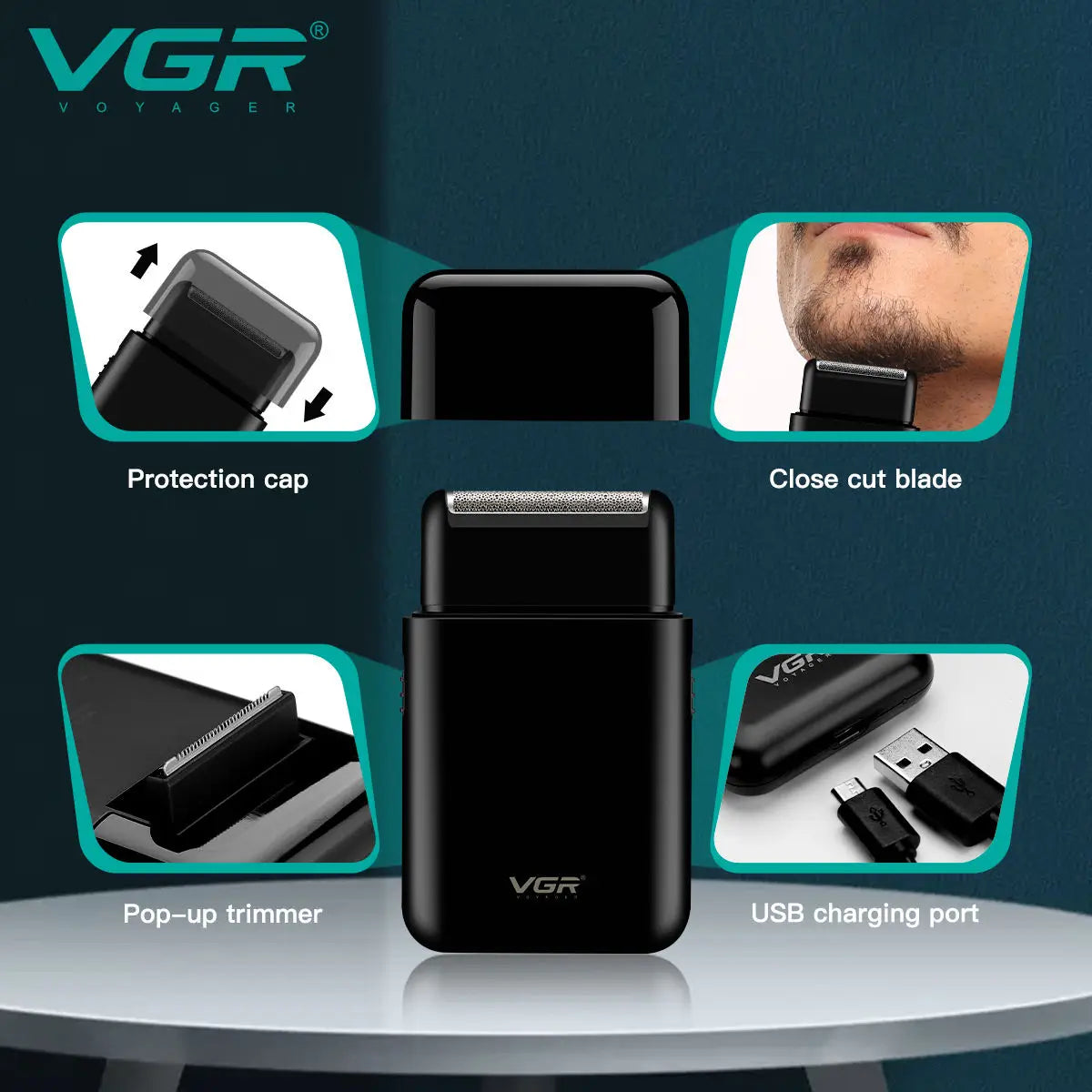 VGR convenient USB charging mini men's shaver electric hair trimmer reciprocating blade deep cleaning razor hair trimmer V-390 Peaceful Pleasures Health and Wellness