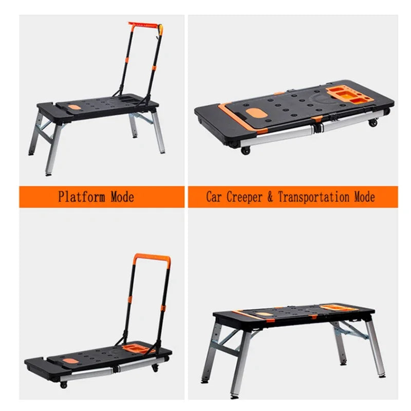 Multifunctional Folding Work Table Portable Trolley Folding Cart With Wheels Workshop Tool Outing Handcart Multifunctional Fold Peaceful Pleasures Health and Wellness