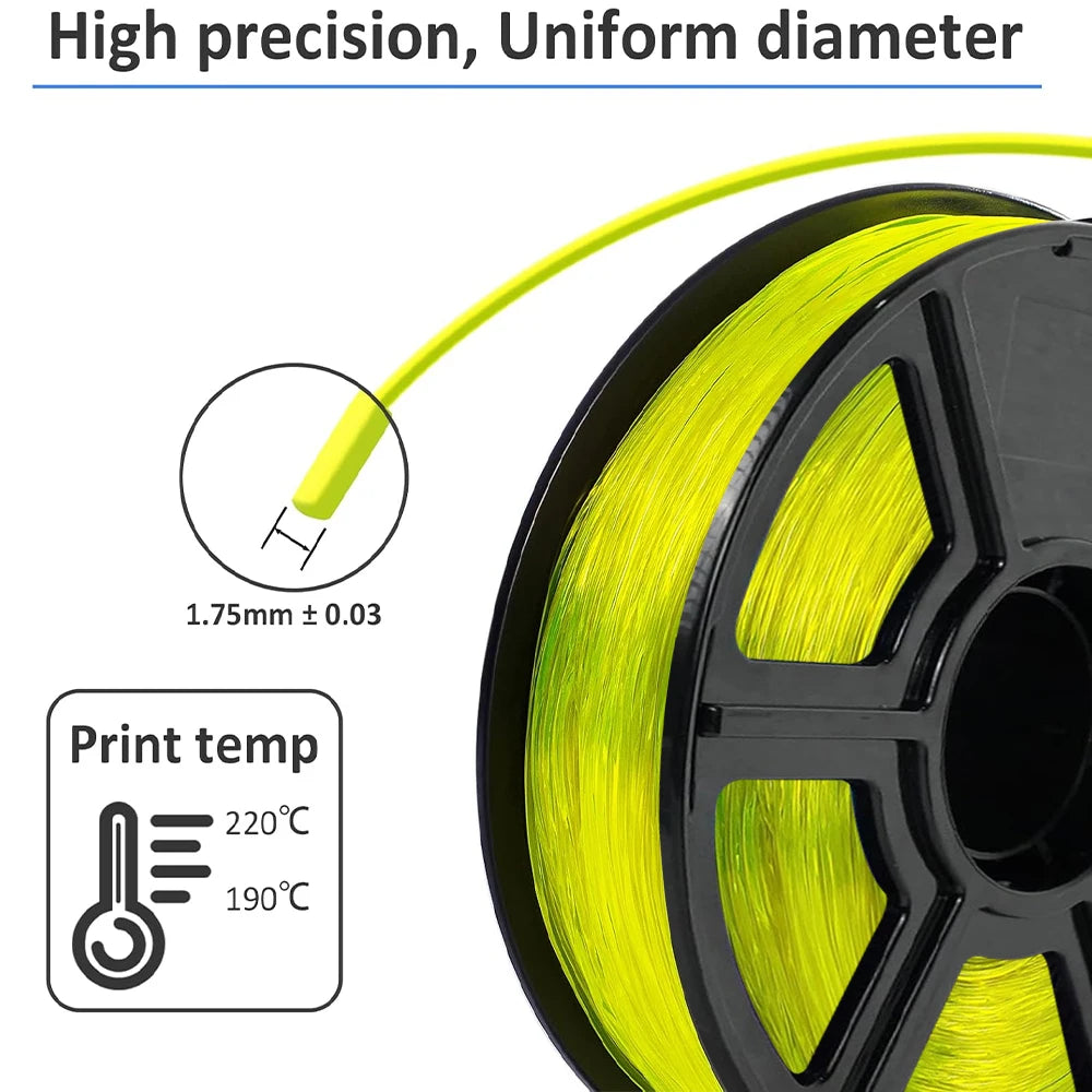 TPU 1.75mm Flexible 3D Printer Filament Transparent Yellow 95A 250g