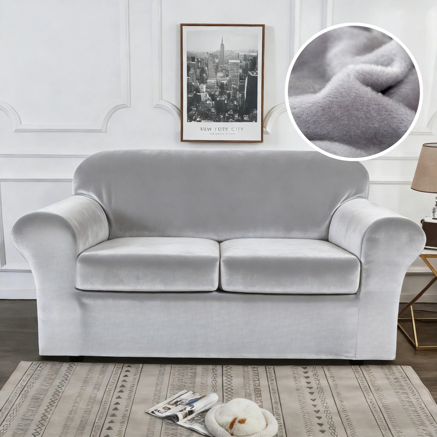 Stretch Velvet Plush Slipcover with 1/2/3/4 Seat Separate Cushion Cover Couch Velvet Sofa Covers Separate Fit Seat Cushion Cover Peaceful Pleasures Health and Wellness Sliver Grey 4-Seater Sofa Cover