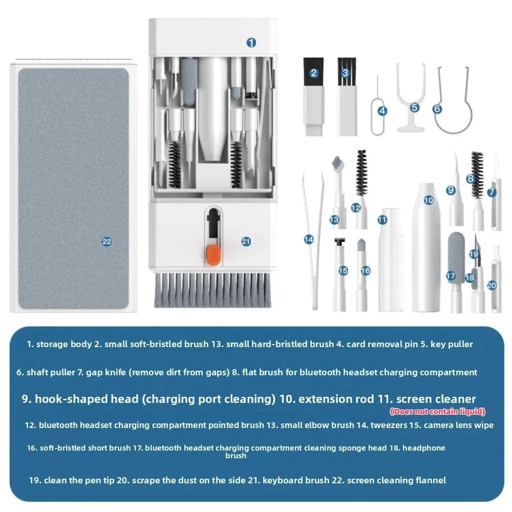 22 in 1 Electronic Cleaning Set Portable Multipurpose Keyboard Cleaner Kit Screen Cleaning Convenient Peaceful Pleasures Health and Wellness
