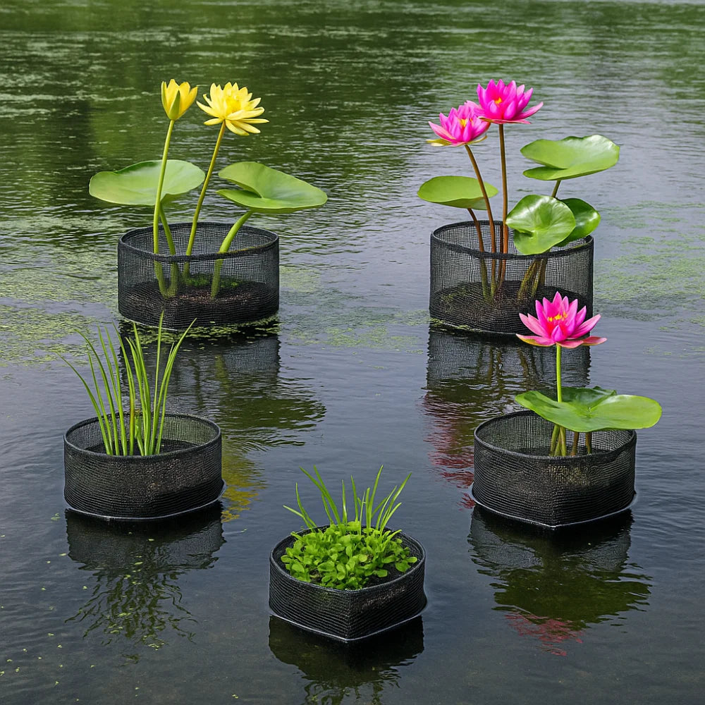 4-Pack Mesh Pond Plant Baskets – Square & Round Aquatic Pots