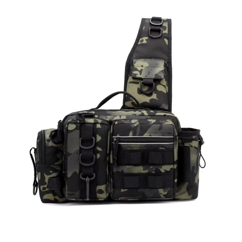 Fishing Tackle Backpack Fishing Fanny Pack Crossbody Bag Fishing Tackle Box Organizer with Rod & Gear Holder, Ideal for Fishing Peaceful Pleasures Health and Wellness Green Camouflage