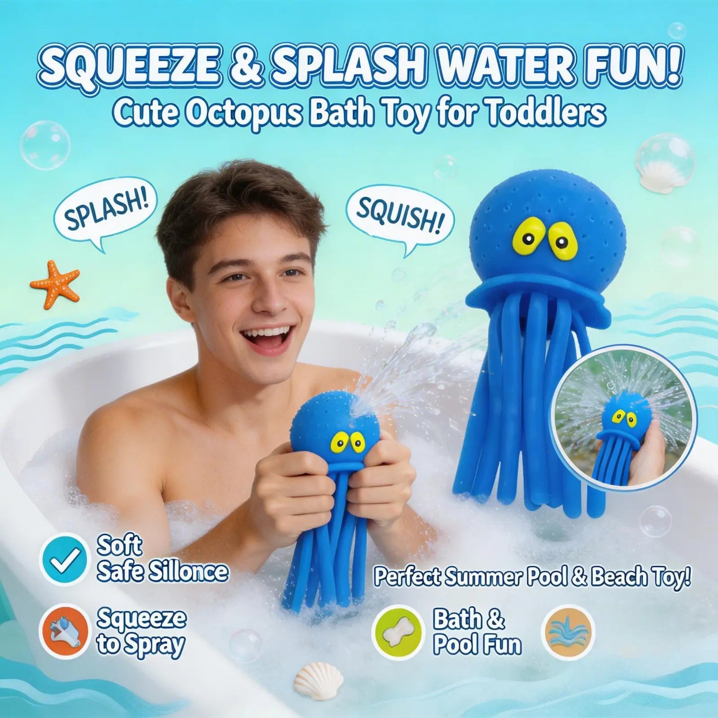 Squirt Octopus Squeeze Toy – Pool, Bath & Water Party Fun