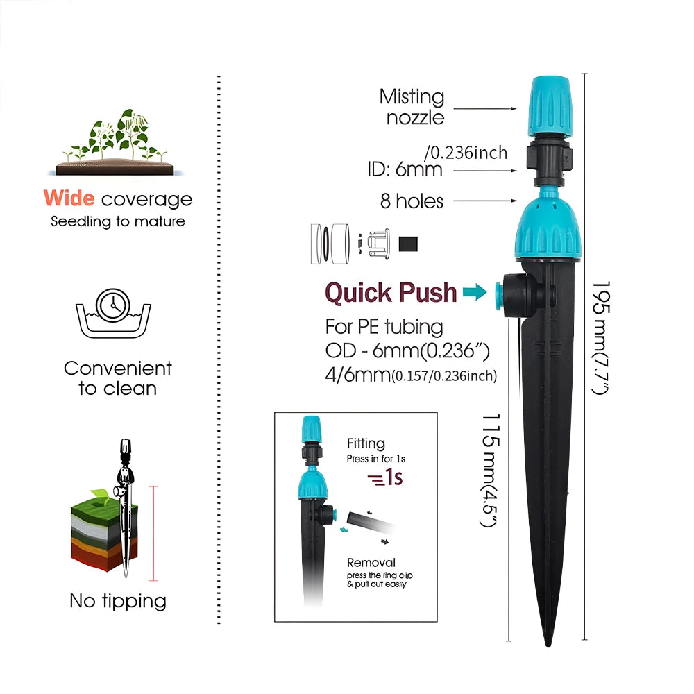 3/8" Garden Irrigation Watering System 12mm PE Hose 360° Adjustable 2-in-1 Misting Quick Connect Sprinkler Micro Dripper Sprayer Peaceful Pleasures Health and Wellness