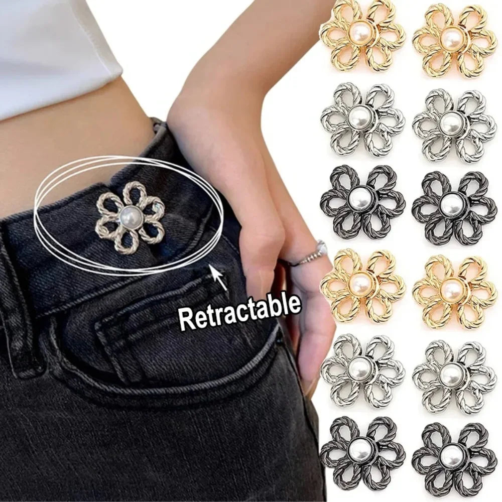 No-Sew Adjustable Waist Clip Button – Flower Buckle for Pants