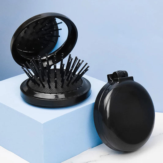 Portable Circular Pocket Comb with Mirror, Hair Styling, Folding Mirror Comb, Plastic Air Cushion Massage Comb, Flip Type Foldin Peaceful Pleasures Health and Wellness