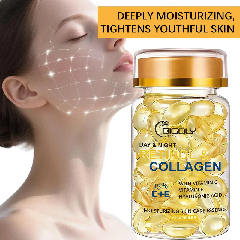 Retinol & Collagen Face Serum Capsules – 90ct Moisturizing