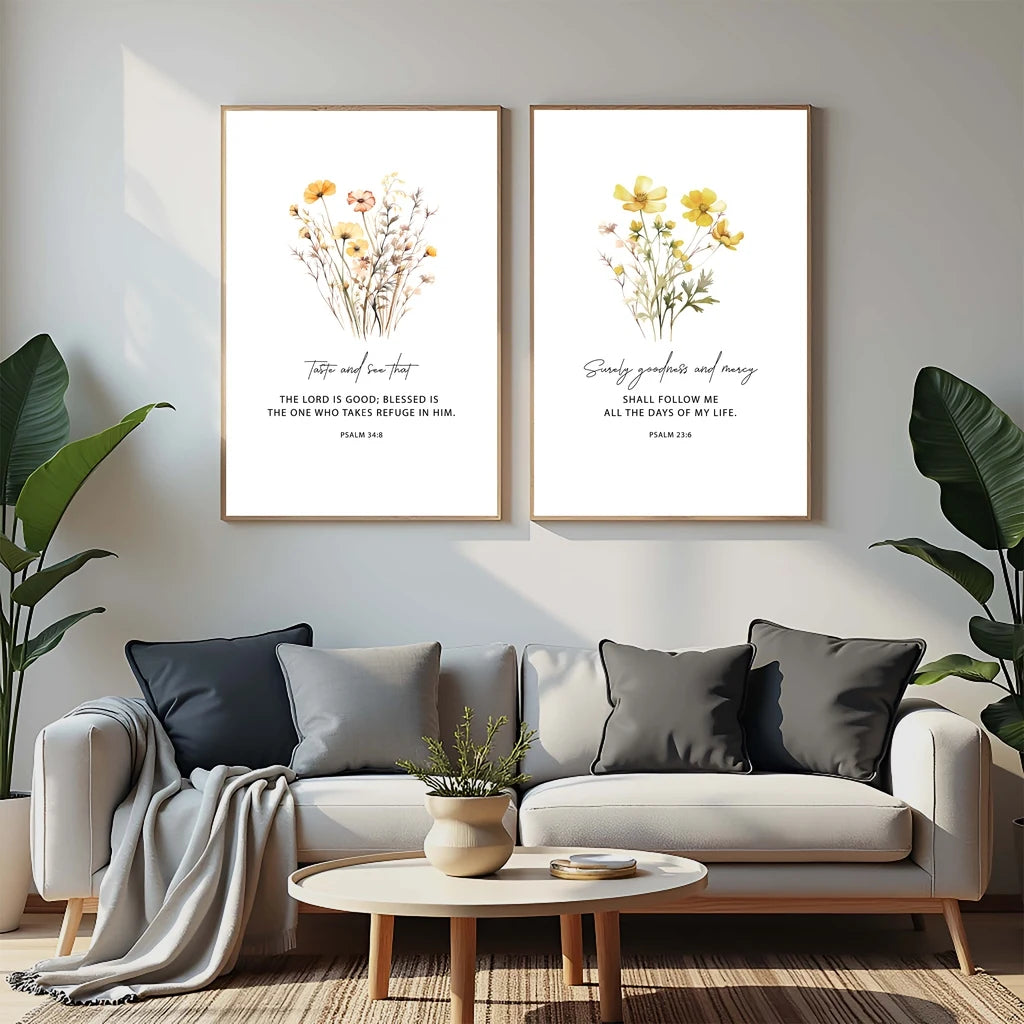 Christian Bible Verse Wall Art, Motivational Quote Flower Canvas Painting | Minimalist Poster for Living Room Bedroom Decor Peaceful Pleasures Health and Wellness