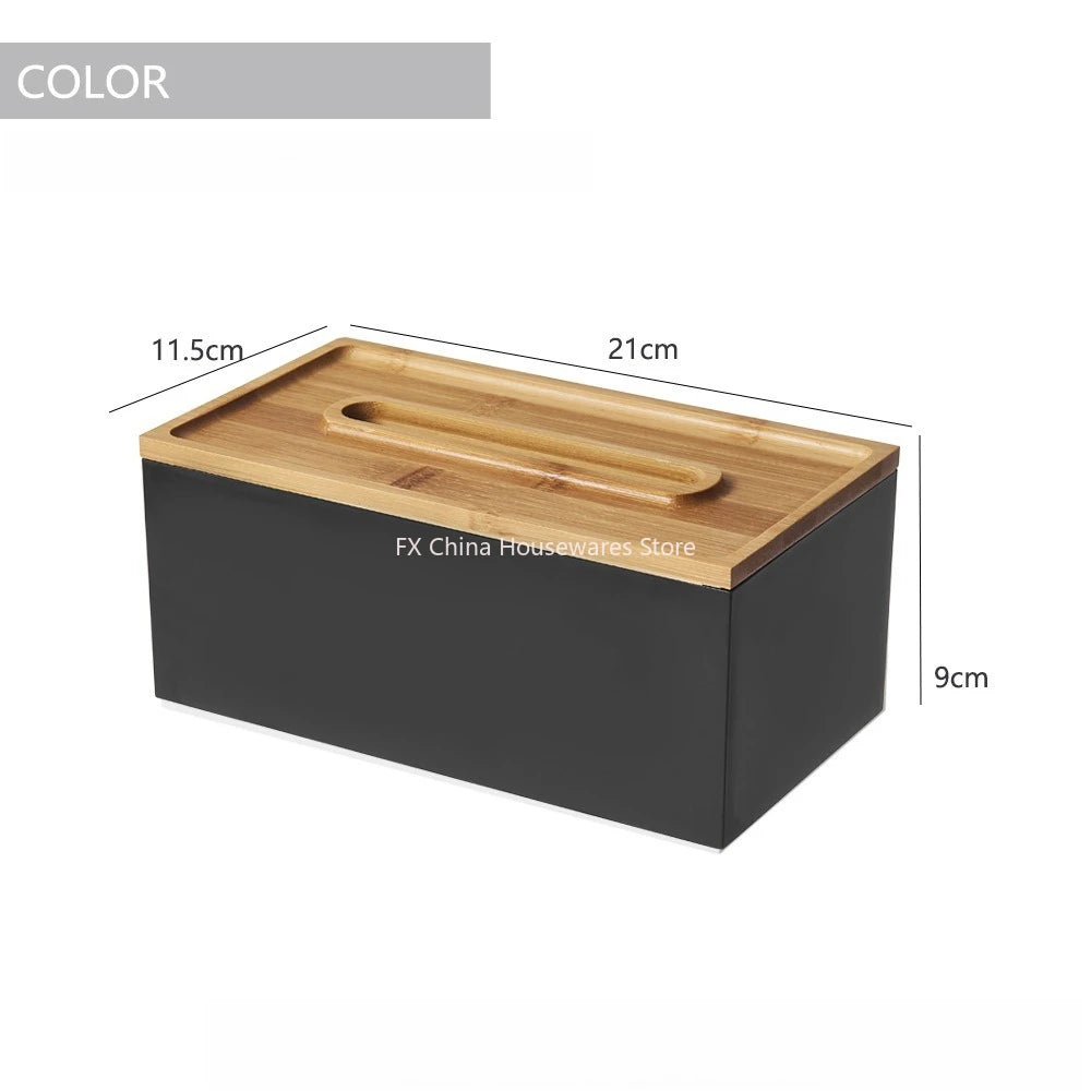 Japanese Style Bamboo Lid Tissue Box Holder - Plastic Desktop Organizer for Living Room, Bathroom, Office, Kitchen Storage Peaceful Pleasures Health and Wellness Black