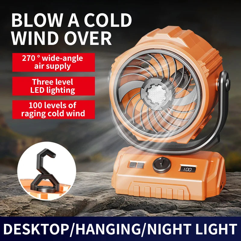 HOMEFISH 2026 6" Camping Fan 100-Speed Oscillating LED Light Digital Display Rechargeable Outdoor Fan Peaceful Pleasures Health and Wellness
