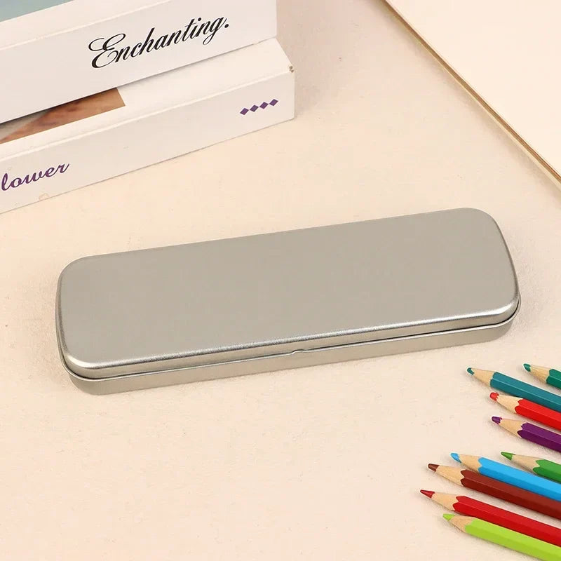 Heavy Duty Metal Pencil Case – Iron Pen Box, Silver | 20.2cm
