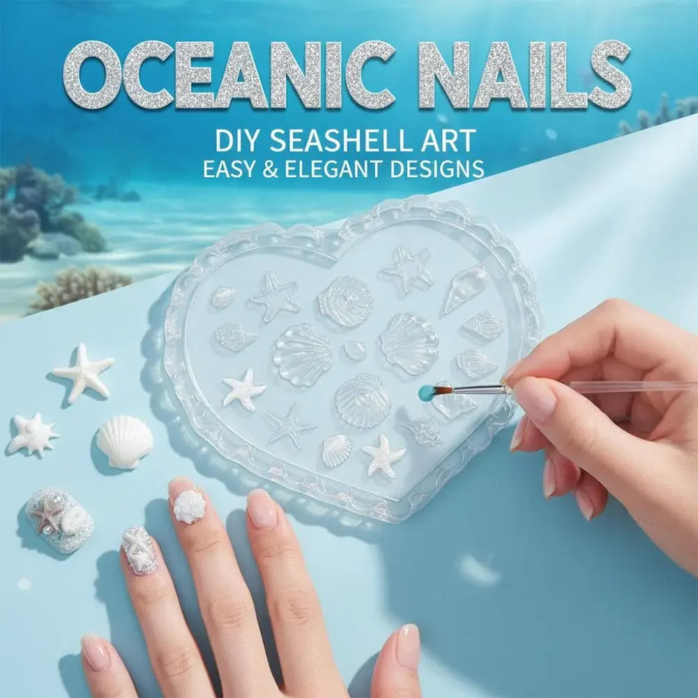 Marine Animals Design Nail Art Molds DIY 3D Summer Silicone Transparent Nail Mold Template Cute Starfish, Shell Molds Nail Tool Peaceful Pleasures Health and Wellness