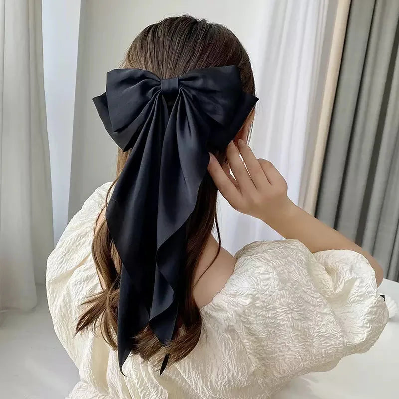 Korean Accessories Hair Clips Women Girls Big Bowknot Solid Satin