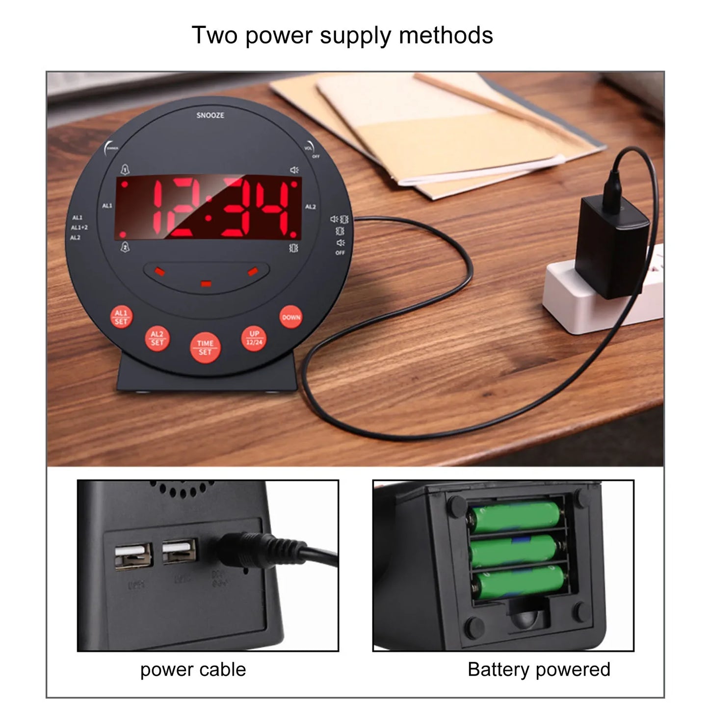 Alarm Clock Shaker 110 Decibels Red Flashing Light Extra Student Elder