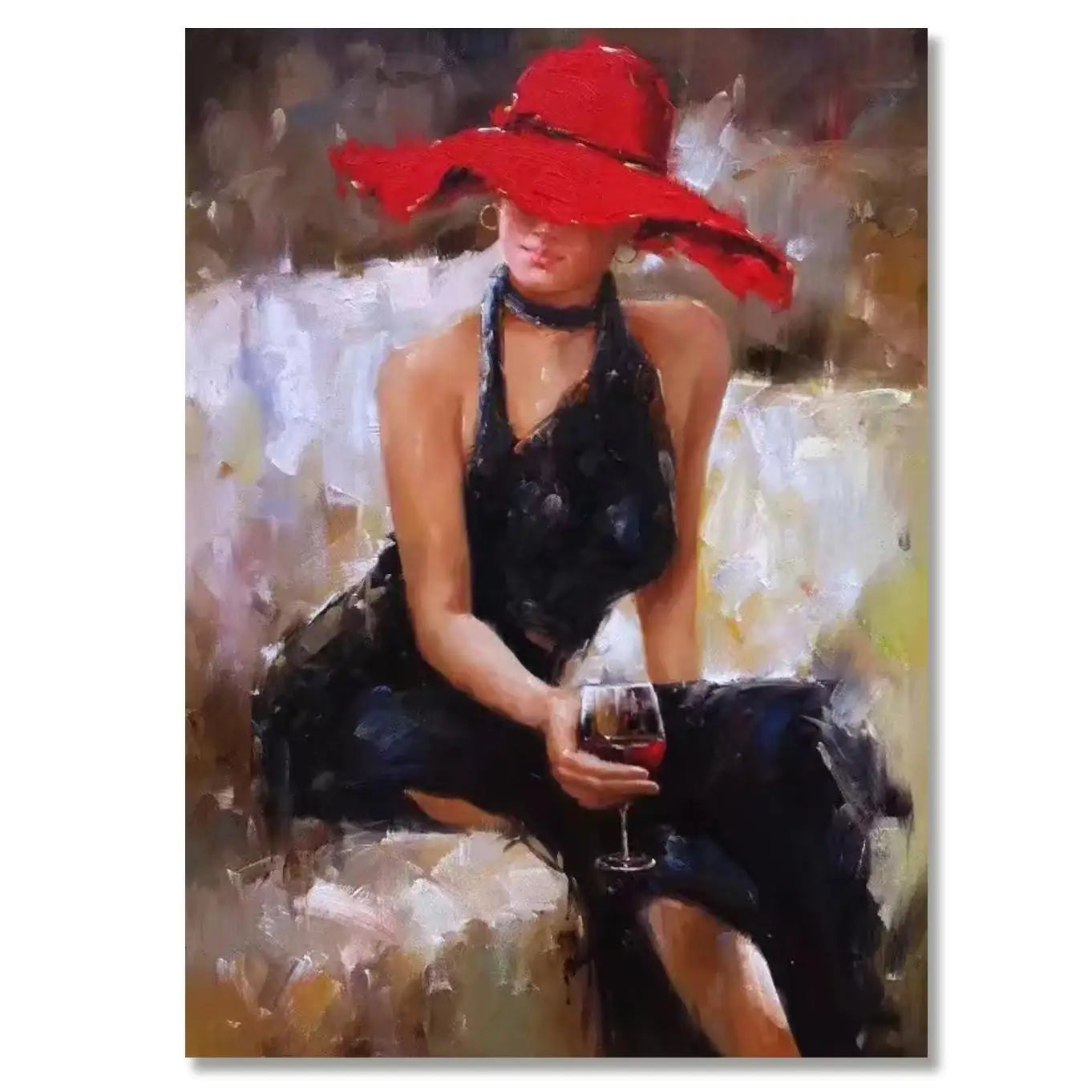 Hand-Painted Dancing Couples Oil Painting | Black & Red Canvas Art