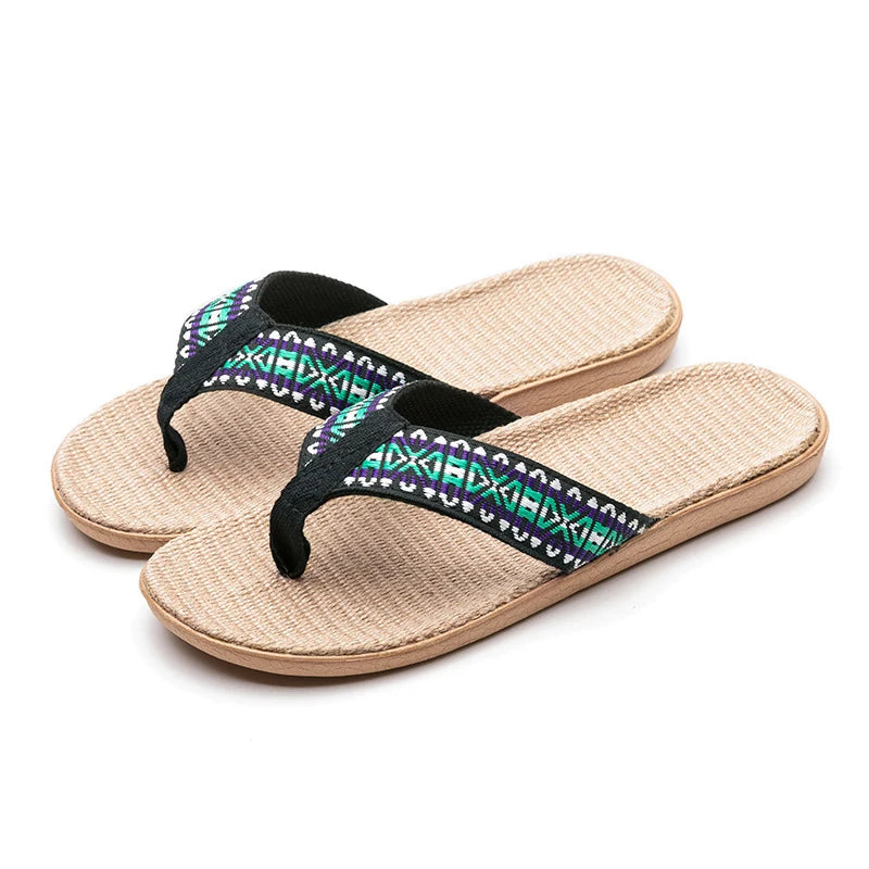 Women's Linen Non-Slip Flat Slide Slippers | Summer Sandals