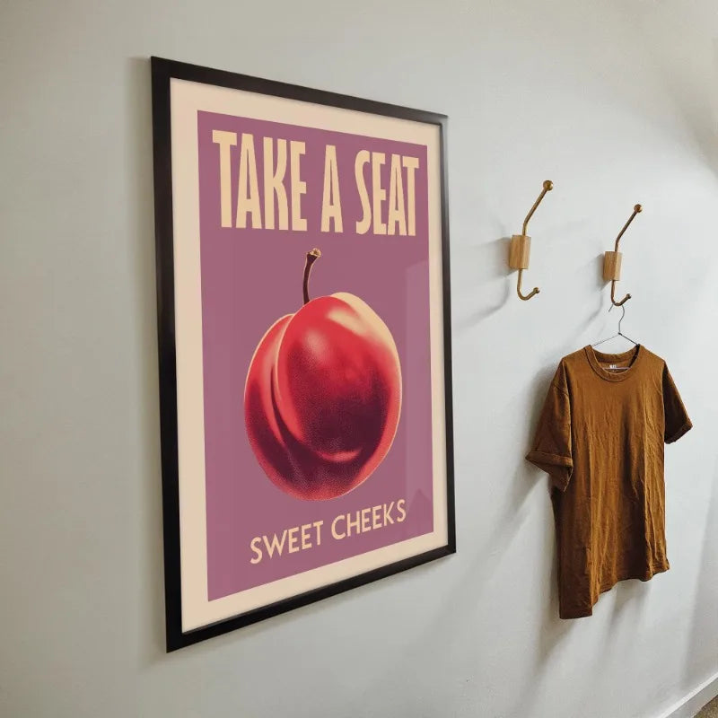 Take A Seat Sweet Cheeks Poster Print Retro Bathroom Wall Art Strawberry Peach Nice Bum Funny Toilet Home Decor Picture Peaceful Pleasures Health and Wellness