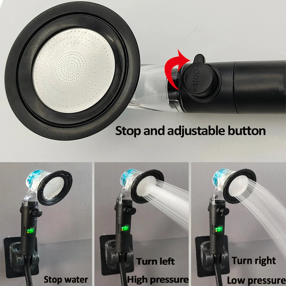 3-Mode LED Turbo Fan Shower Head | High Pressure Water Saving