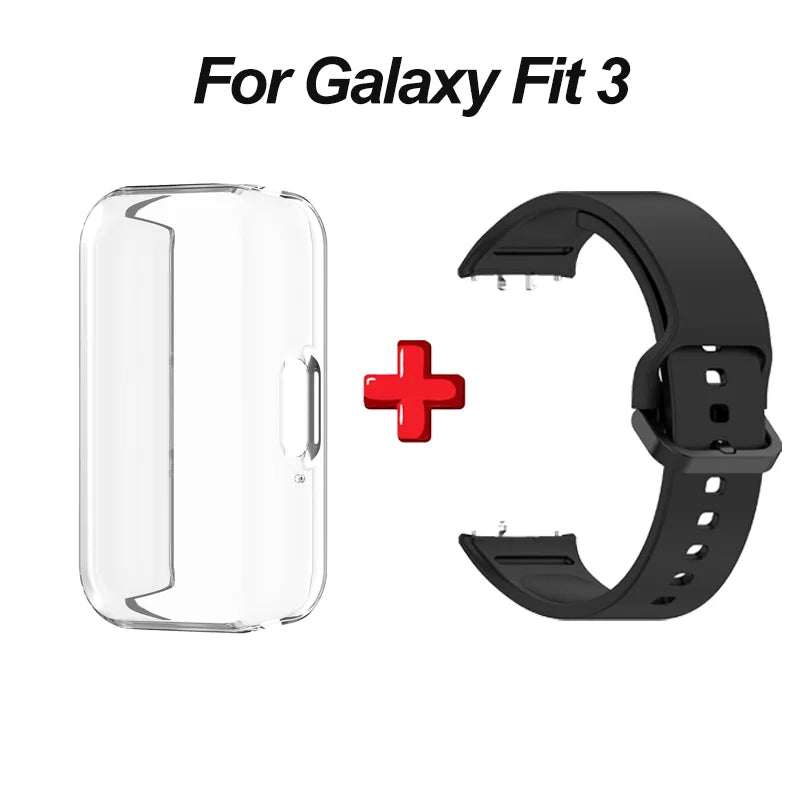 2-in-1 Clear TPU Case + Silicone Band for Samsung Galaxy Fit 3 Peaceful Pleasures Health and Wellness Black