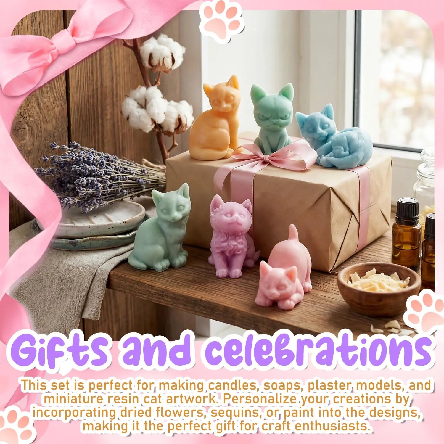6 Pcs Mini Cat Silicone Molds 3D Cute Kitten Resin Candle Soap Mold for DIY Craft Home Ornament Gift Party Decoration Peaceful Pleasures Health and Wellness