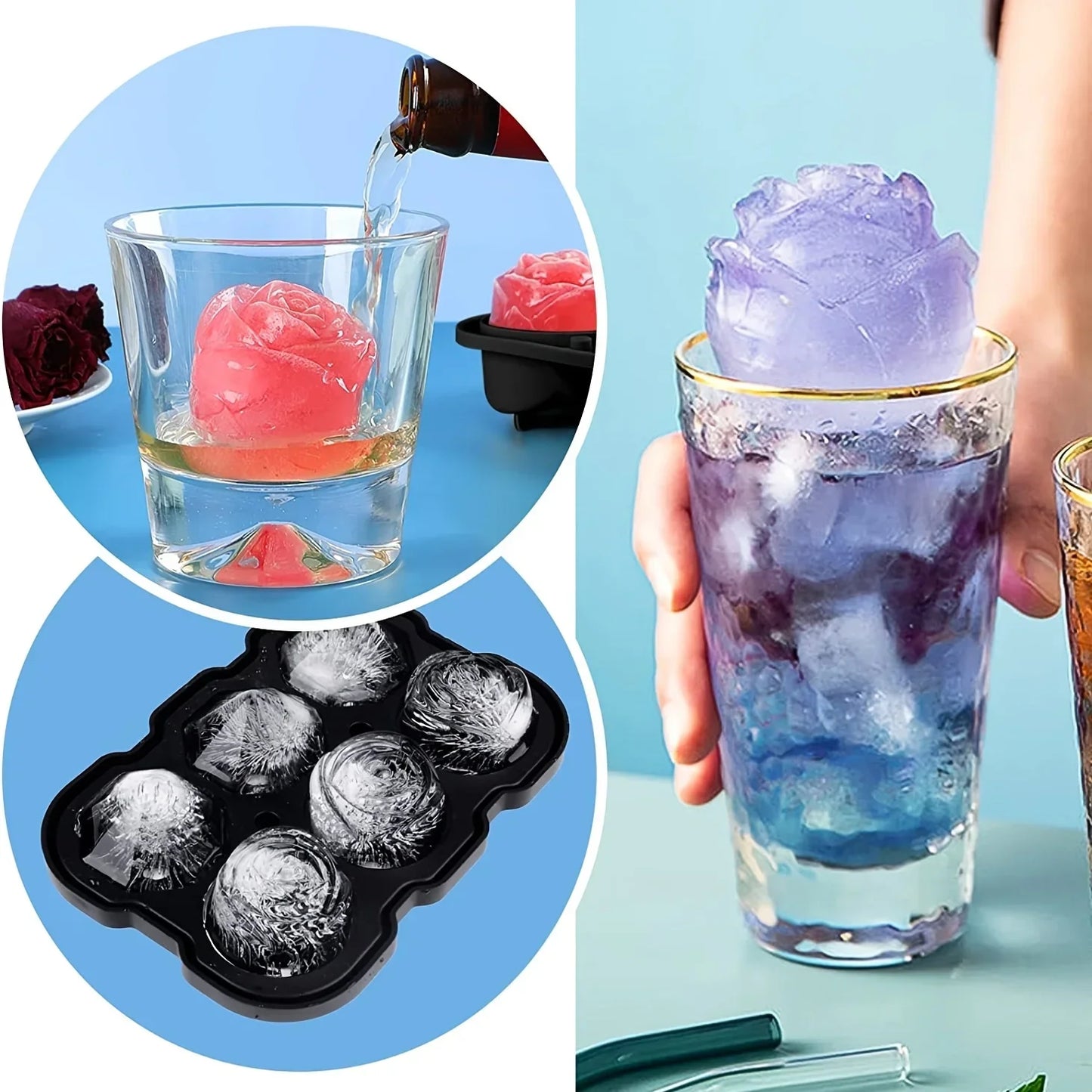 1pc Diamond & Rose Shaped Ice Cube Mould, Modern Silicone Ice Cube Maker Tray For Bar, Office Peaceful Pleasures Health and Wellness