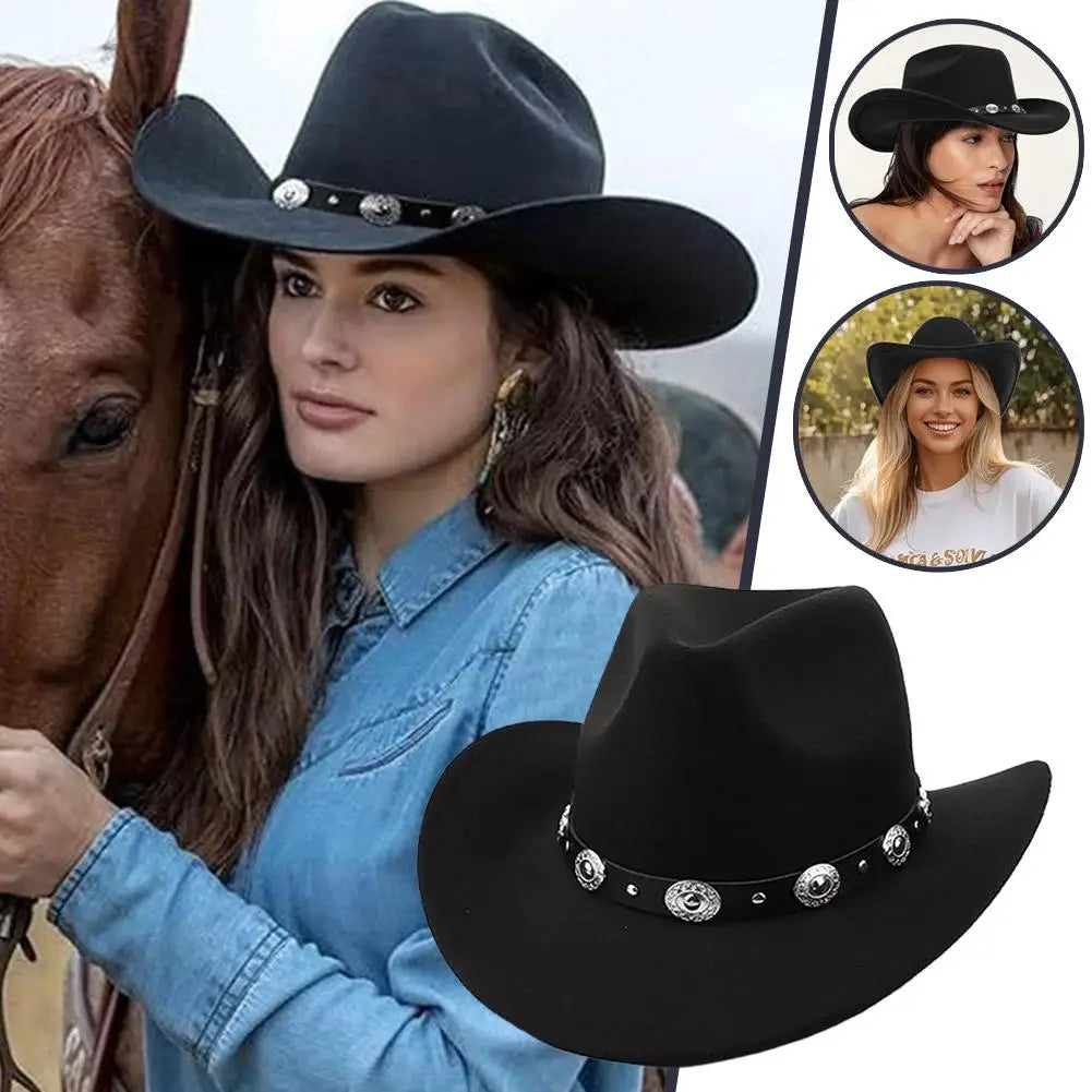 Vintage Western Cowboy Hat Comfortable Roll Up Brim Belt Buckle Cowgirl Fedora Cowgirl Church Sombrero Hombre Caps Peaceful Pleasures Health and Wellness