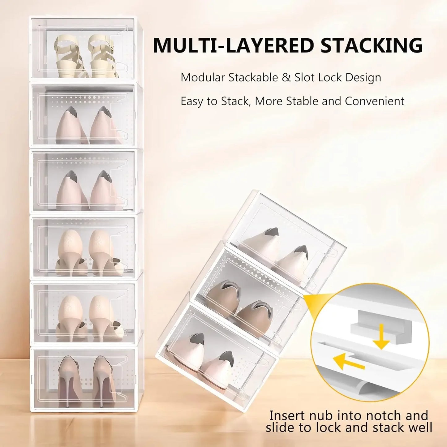 12 Pack Large Clear Plastic Stackable Shoe Storage Boxes with Lids, Modular Organizer for Closet Peaceful Pleasures Health and Wellness