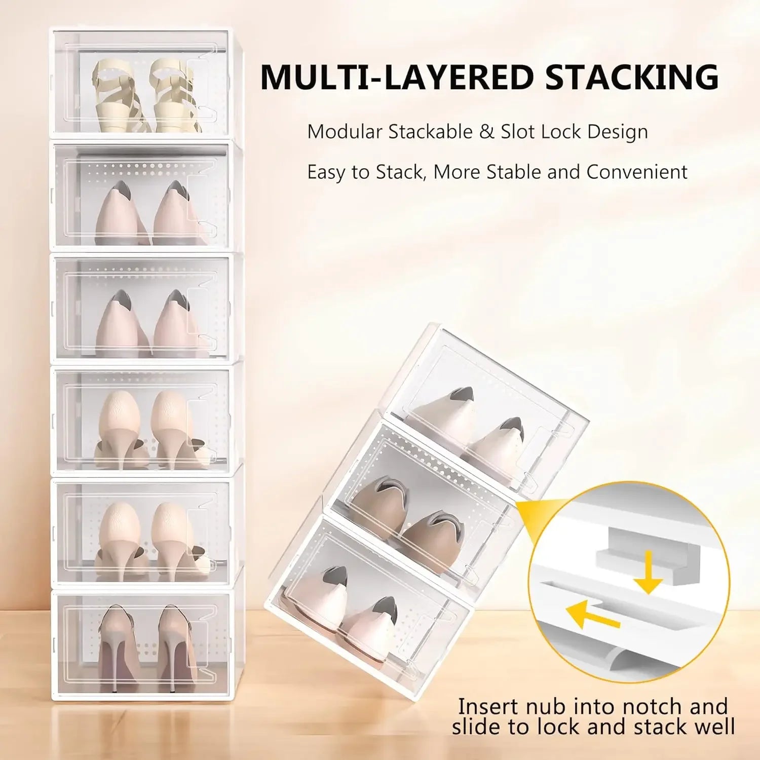 12 Pack Large Clear Plastic Stackable Shoe Storage Boxes with Lids, Modular Organizer for Closet Peaceful Pleasures Health and Wellness