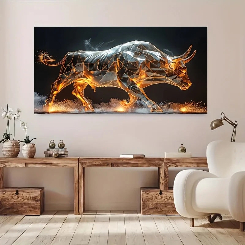 Frameless 3D Effect Luminous Bull Print Art Canvas,Modern Wall Art Poster,Lighted Bull Print,Home Decor,Living Room Decoration Peaceful Pleasures Health and Wellness