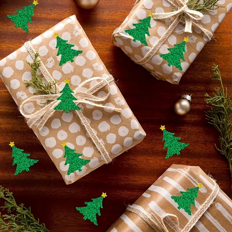 1000 Sheets 2 Rolls Mixed Christmas Sticker Roll Laser Green Tree Red