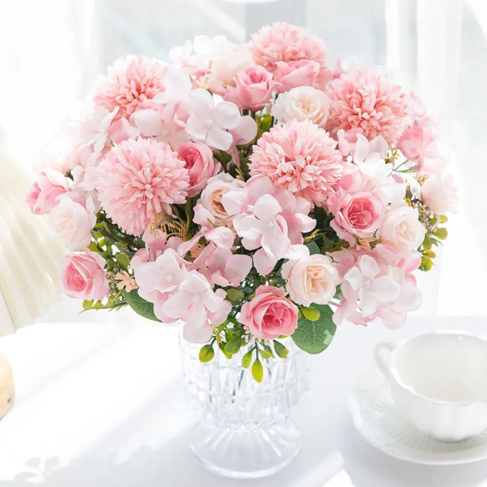 Silk Rose Chrysanthemum Artificial Bouquet – Wedding & Home Decor